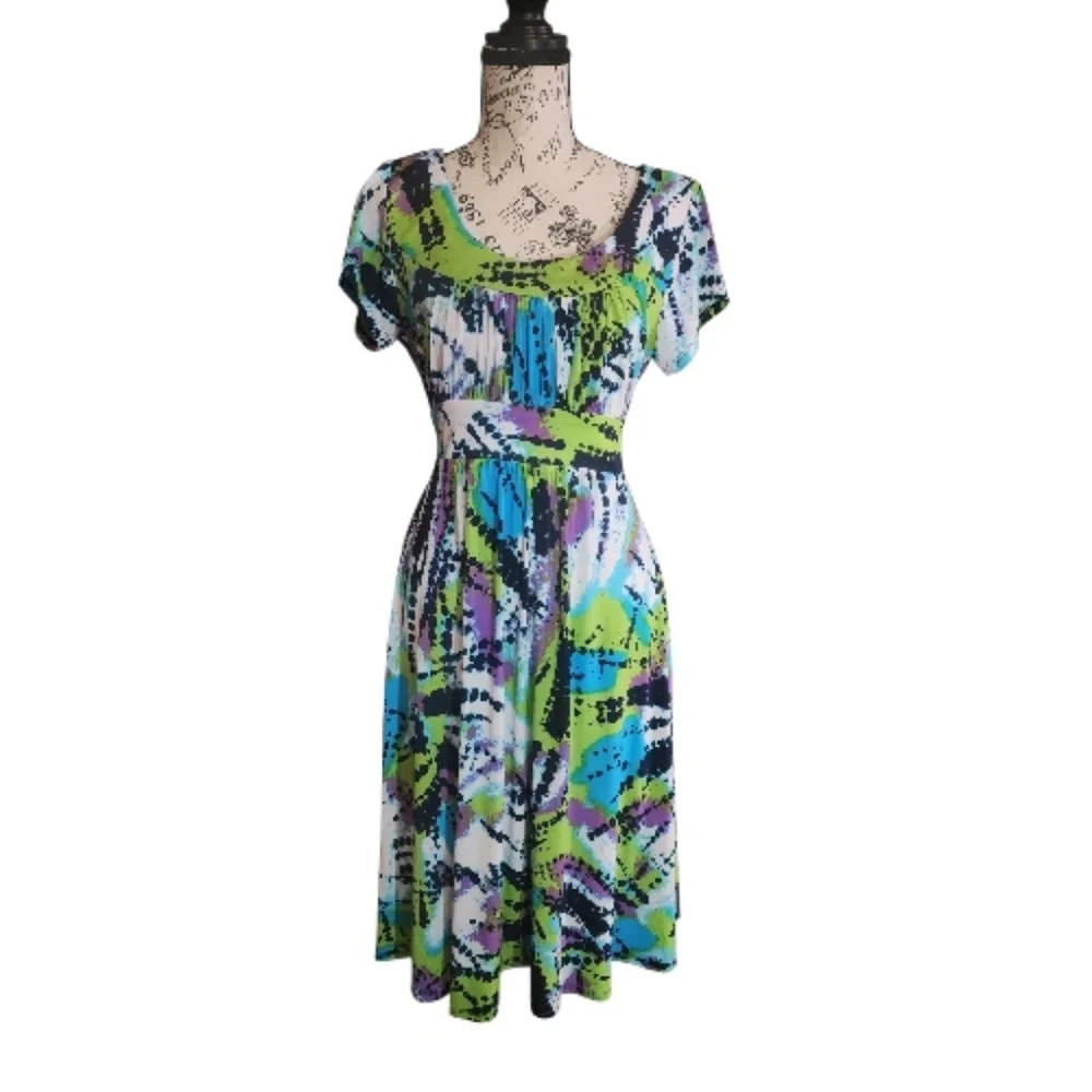 Dressbarn Abstract Watercolor Midi Dress, Size 10